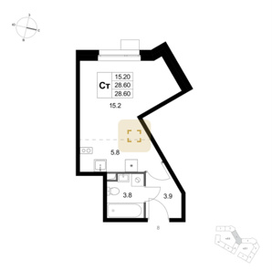 Студия 28.6 м² - квартира №К71, корпус 2.2, этаж 1 (Фото)